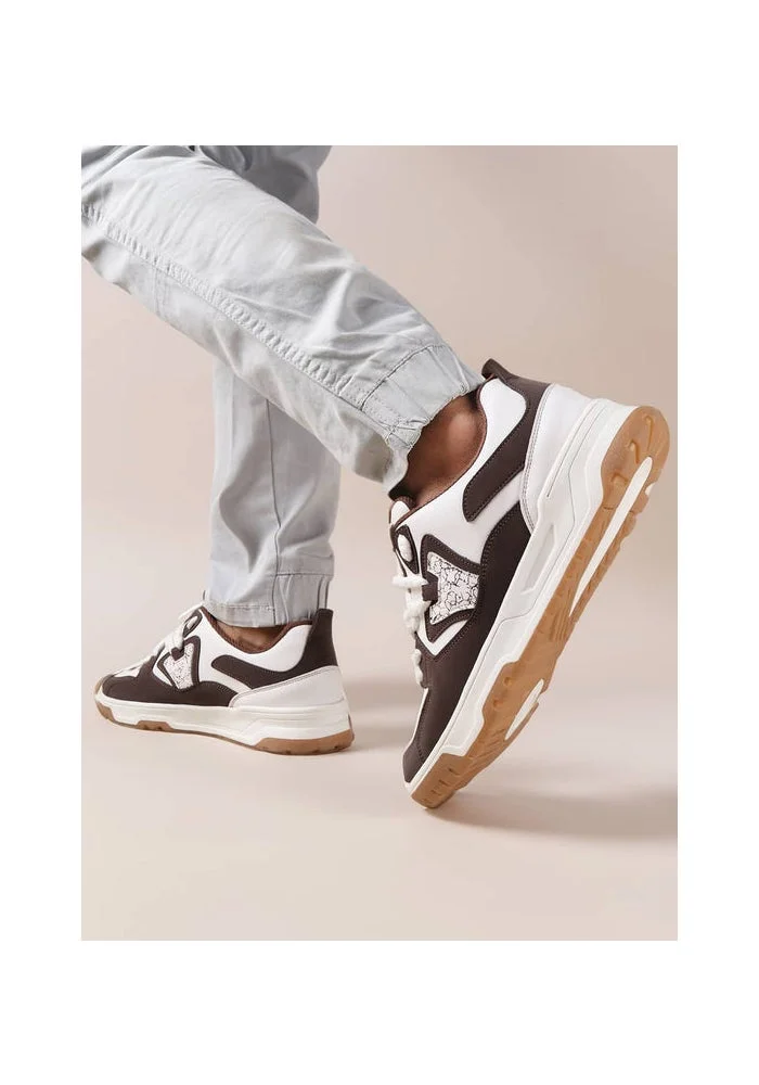 Bacca Bucci White Brown Stride Eclipse Low-Top Flat-Sole Sneakers for Men | Best Price UAE